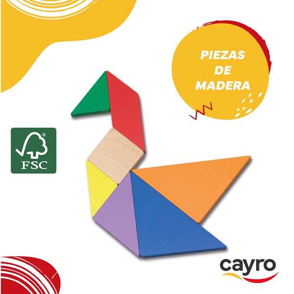 Cayro Tangram en Bois de Couleurs, Jeu de Réflexion dans Boîte Métal 15x15x3 cm, À partir de 5 ans