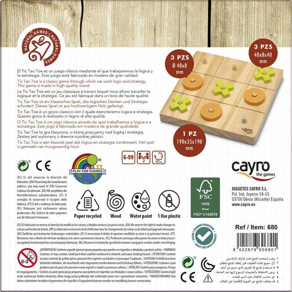 Cayro - Jeu de Tic Tac Toe en bois - Dimensions 20x20x4 cm - Jeu de société pour enfants - Boîte multilingue Cayro - Jeu de Tic Tac Toe en bois - Dimensions 20x20x4 cm - Jeu de société pour enfants - Boîte multilingue
