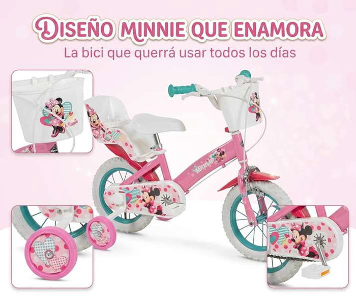 Huffy Bicicleta Minnie 12" - Vélo enfant fille 3 à 5 ans - Rosa - Matériel : fer