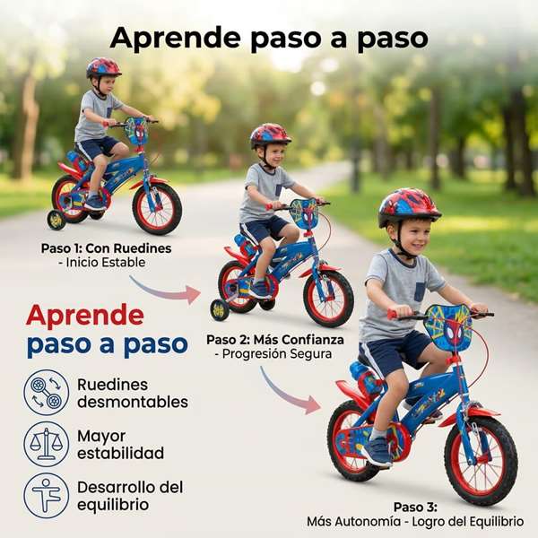 Huffy Bicicleta Spiderman - Vélo pour enfant avec roues de 12 pouces, âge 3 à 5 ans