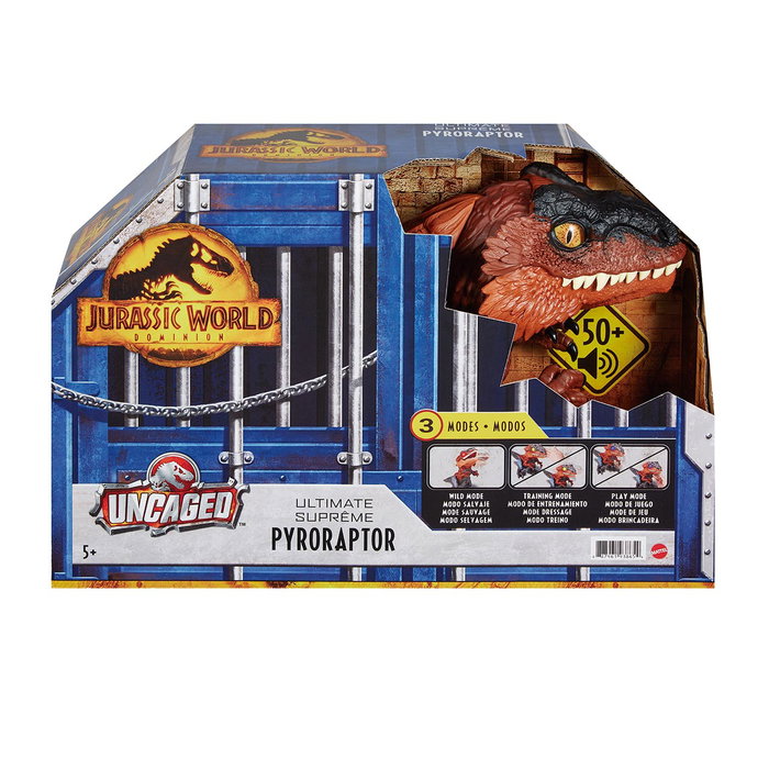 Mattel Jurassic World Dominion Pyroraptor Désenjaulé Figurine Dinosaurio Interactif Sensoriel avec Yeux LED, Articulations et Effets Sonores - Jouet Électronique