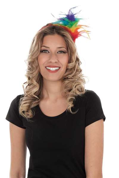 My Other Me Diadema de plumas arco iris - Diadème de plumes arc-en-ciel taille unique adulte - Multicolor - Polyester / PVC