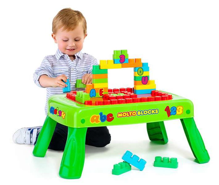 Molto - Table de construction pliable avec 20 blocs - Jeu de construction - Plastique - À partir de 1 an - Version espagnol et anglais