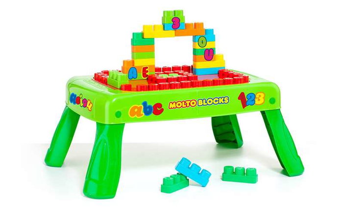 Molto - Table de construction pliable avec 20 blocs - Jeu de construction - Plastique - À partir de 1 an - Version espagnol et anglais