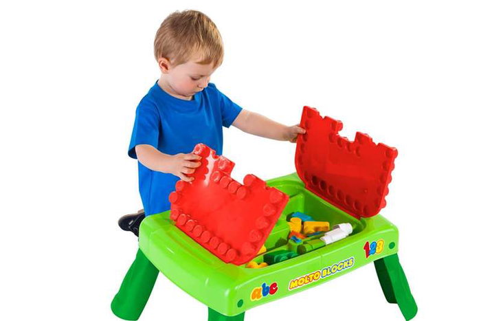Molto - Table de construction pliable avec 20 blocs - Jeu de construction - Plastique - À partir de 1 an - Version espagnol et anglais