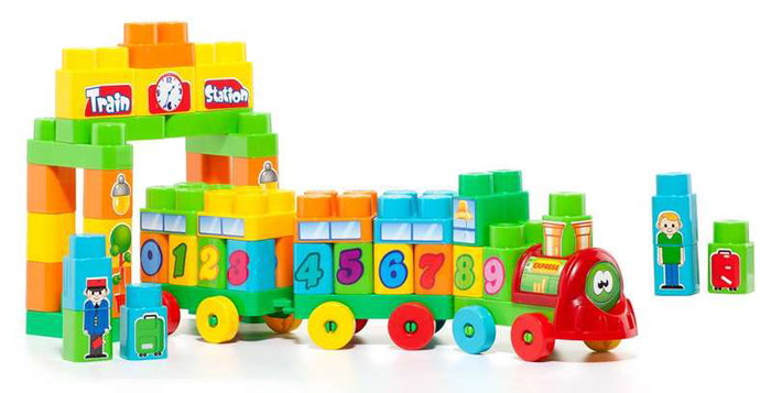 Molto - Jeu de construction train éducatif - 70 pièces avec chiffres et lettres - Pour 1 à 99 ans - Matériel en plastique