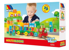 Molto - Jeu de construction train éducatif - 70 pièces avec chiffres et lettres - Pour 1 à 99 ans - Matériel en plastique