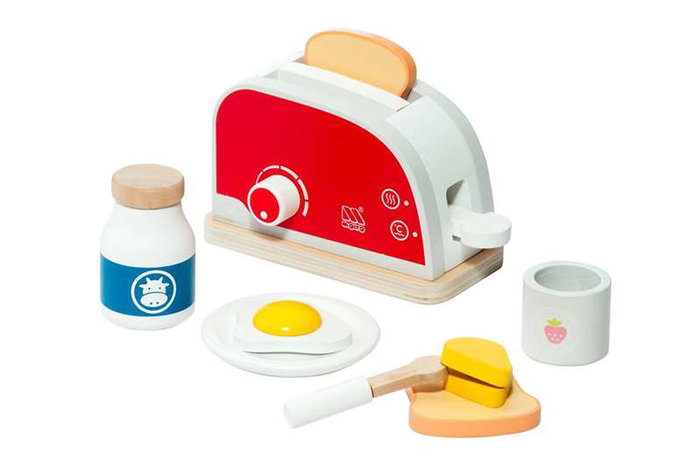 Molto Tostadora en bois avec 9 accessoires - Dimensions 26.50 x 20 x 12 cm - Jeu d'imitation en espagnol et anglais Molto Tostadora en bois avec 9 accessoires - Dimensions 26.50 x 20 x 12 cm - Jeu d'imitation en espagnol et anglais
