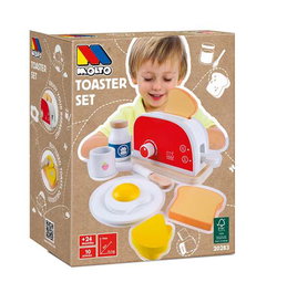 Molto Tostadora en bois avec 9 accessoires - Dimensions 26.50 x 20 x 12 cm - Jeu d'imitation en espagnol et anglais