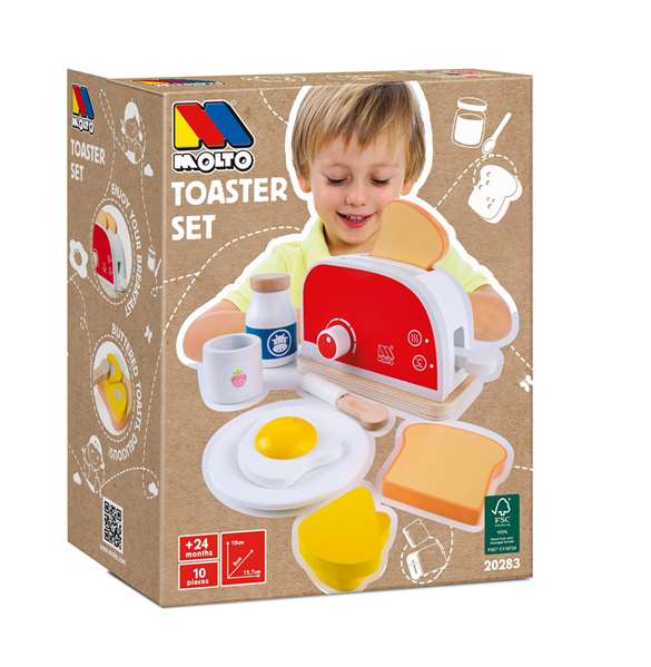 Molto Tostadora en bois avec 9 accessoires - Dimensions 26.50 x 20 x 12 cm - Jeu d'imitation en espagnol et anglais Molto Tostadora en bois avec 9 accessoires - Dimensions 26.50 x 20 x 12 cm - Jeu d'imitation en espagnol et anglais