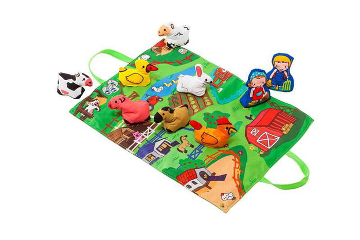 Molto - Manta activités Farm and Fun - Couverture de jeu ferme avec 7 figurines en tissu souple - Pour enfants de 1 an et plus