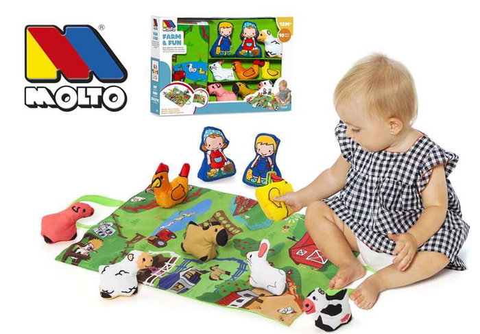 Molto - Manta activités Farm and Fun - Couverture de jeu ferme avec 7 figurines en tissu souple - Pour enfants de 1 an et plus