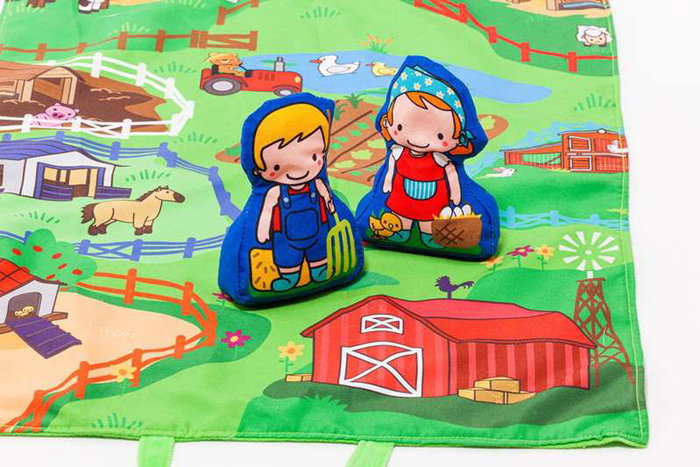 Molto - Manta activités Farm and Fun - Couverture de jeu ferme avec 7 figurines en tissu souple - Pour enfants de 1 an et plus