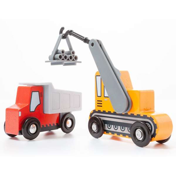 Molto - Set de 7 camions de construction en bois dans une boîte - Jouet Molto - Set de 7 camions de construction en bois dans une boîte - Jouet
