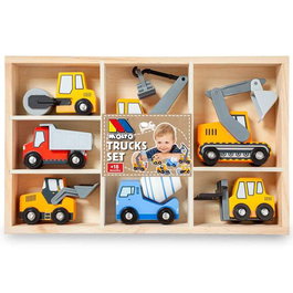 Molto - Set de 7 camions de construction en bois dans une boîte - Jouet