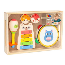 Molto Set Musical d'Apprentissage pour Enfant - Tambourin, Xylophone, Castagnettes et Maracas en Bois - Jeu Éducatif Musical