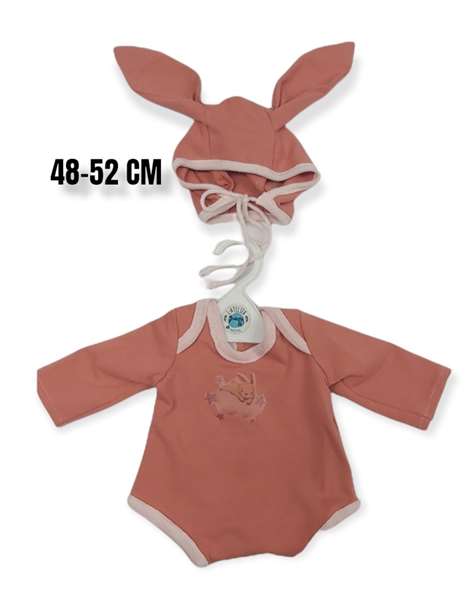 Berjuan 5018-22 Body pyjama pour bébé avec bonnet à oreilles, motif corail, à partir de 3 ans