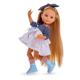 Berjuan 5821-21 Poupée Eva articulée avec robe grise et blanche - Pour enfants à partir de 3 ans