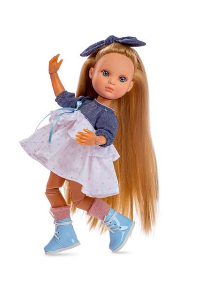 Berjuan 5821-21 Poupée Eva articulée avec robe grise et blanche - Pour enfants à partir de 3 ans