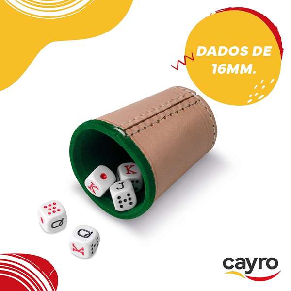 Cayro - Cubilete en cuir garni avec dés de poker - 8x10x8 cm Cayro - Cubilete en cuir garni avec dés de poker - 8x10x8 cm