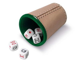 Cayro - Cubilete en cuir garni avec dés de poker - 8x10x8 cm