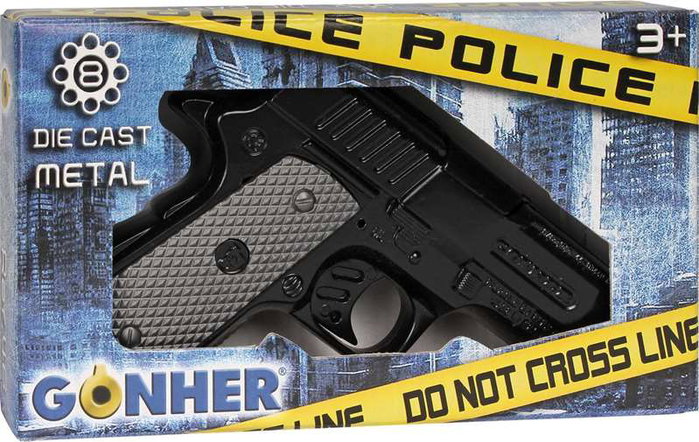 Gonher - Pistola policía - Pistolet jouet métal policier avec 8 tirs - Noir