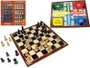 Rama - Jeu de société en bois 3 en 1 avec accessoires (Parchís, échecs et dames), multilingue (espagnol, français, portugais, anglais)