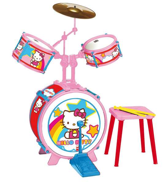 Reig Bateria Hello Kitty 3 éléments avec banquette, batterie jouet pour enfant à partir de 3 ans, en plastique, langue français