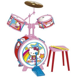 Reig Bateria Hello Kitty 3 éléments avec banquette, batterie jouet pour enfant à partir de 3 ans, en plastique, langue français