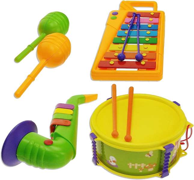 Reig - Set d'instruments de musique pour enfants: Xylophone, Tambour, Saxophone et Maracas, Jouet éducatif à partir de 3 ans