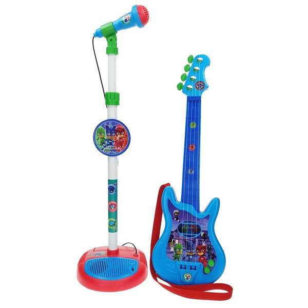 Reig - Guitare et micro sur pied PJ Masks avec amplificateur pour enfants, hauteur réglable, jouet musical en plastique, à partir de 3 ans