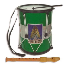 Reig Tambour Rociero Grand + Flûte, Jouet Musical en Bois sans Piles, 3 ans et Plus