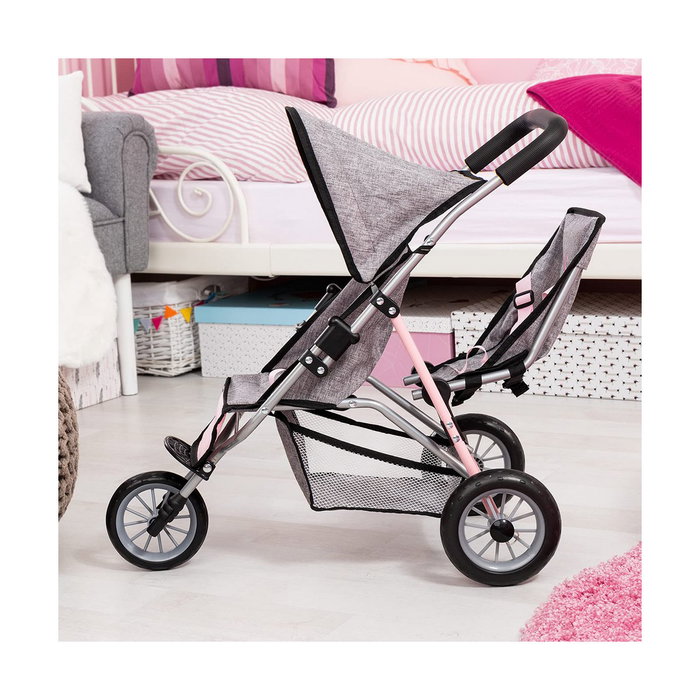 Poussette pour poupées Reig Jogger Jumeler Gris Rose roues x 3