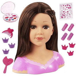 Reig Charlene Buste de poupée de mode brune avec coiffure et maquillage pour enfants, jouet d'imitation à assembler