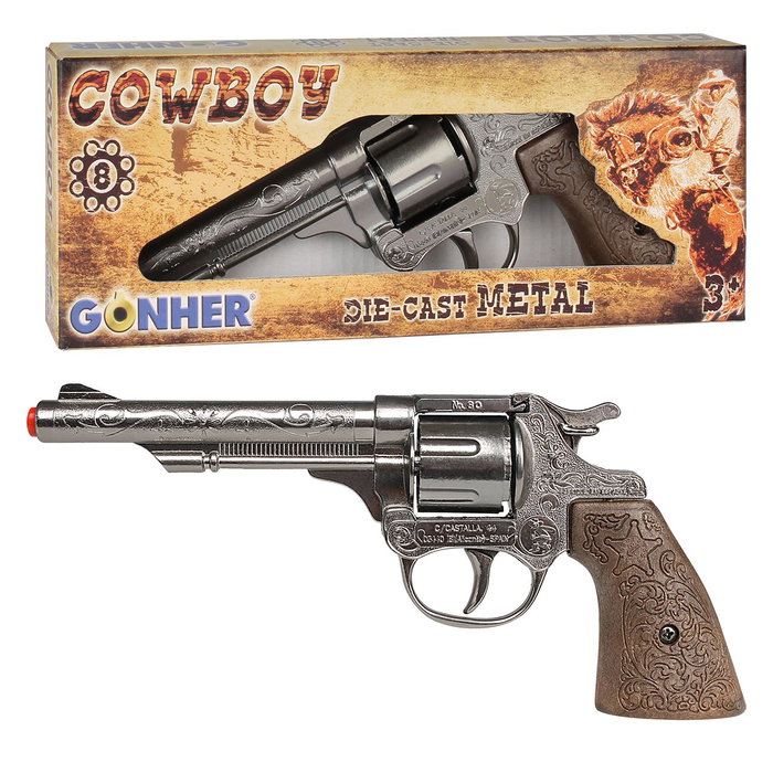 Gonher Revolver Cow-boy Argenté 8 Tirs