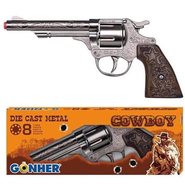 Gonher Revolver 8 Tiros - Pistolet jouet pour enfants à 8 coups, couleur argenté - Dimensions 22x5x3,5 cm