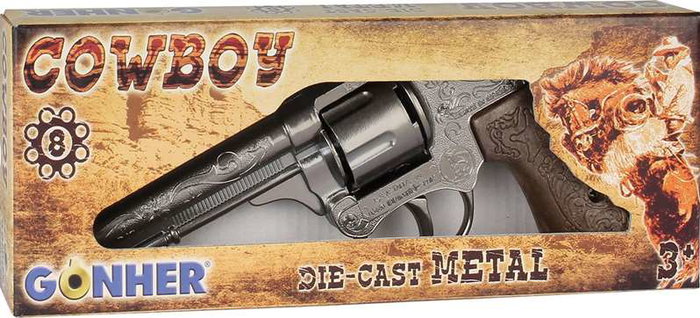 Gonher Revolver 8 Tiros - Pistolet jouet pour enfants à 8 coups, couleur argenté - Dimensions 22x5x3,5 cm