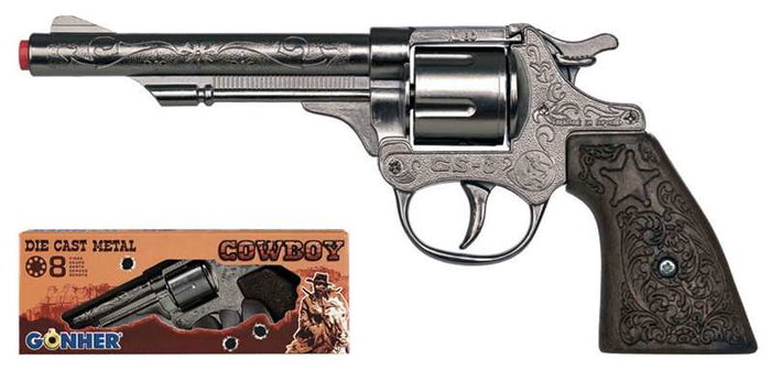 Gonher Revolver 8 Tiros - Pistolet jouet pour enfants à 8 coups, couleur argenté - Dimensions 22x5x3,5 cm