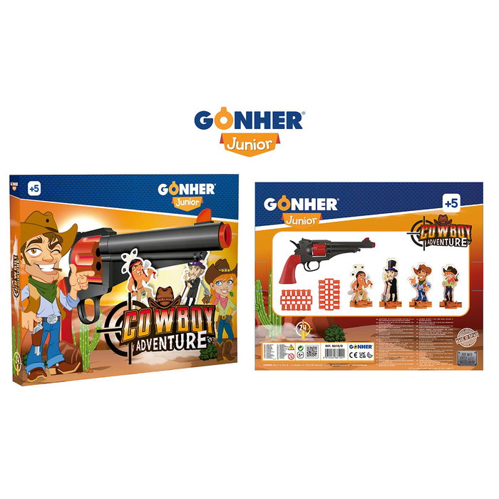 Gonher Pistola Cowboy 8610/0 - Pistolet de cowboy jouet à projectiles souples, 24 balles et 4 personnages cibles inclus Gonher Pistola Cowboy 8610/0 - Pistolet de cowboy jouet à projectiles souples, 24 balles et 4 personnages cibles inclus