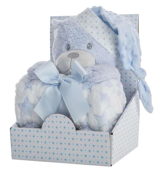 Creaciones Llopis - Peluche ours bleu 28 cm avec couverture 100x75 cm en boîte - Modèles assortis - Polyester Creaciones Llopis - Peluche ours bleu 28 cm avec couverture 100x75 cm en boîte - Modèles assortis - Polyester