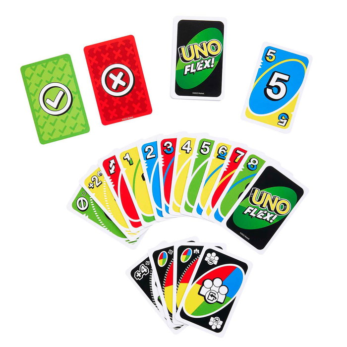 Mattel Games UNO Flex Hmy99 - Jeu de cartes évolutif avec cartes spéciales - Version multilingue (Anglais, Français, Allemand, Italien, Portugais, Espagnol) - Dès 7 ans