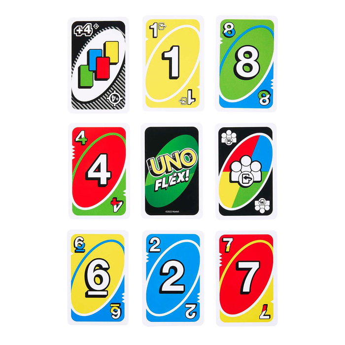 Mattel Games UNO Flex Hmy99 - Jeu de cartes évolutif avec cartes spéciales - Version multilingue (Anglais, Français, Allemand, Italien, Portugais, Espagnol) - Dès 7 ans