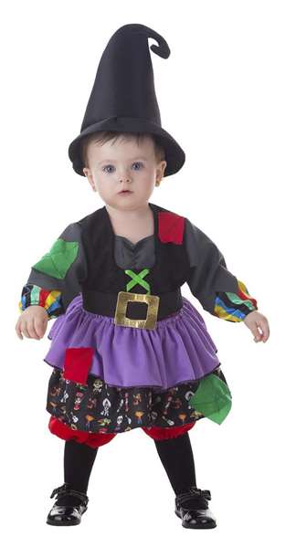Creaciones Llopis - Déguisement Bébé Sorcière Colorines, Taille 0-12 Mois, Violet (Complet : Robe, Jupon, Ceinture, Chapeau, Pantalon)