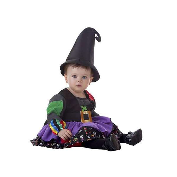 Creaciones Llopis - Déguisement Bébé Sorcière Colorines, Taille 0-12 Mois, Violet (Complet : Robe, Jupon, Ceinture, Chapeau, Pantalon)