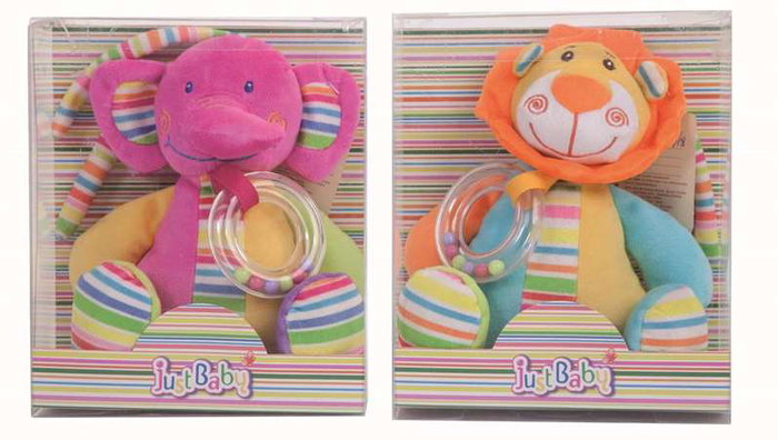 Creaciones Llopis Sonajero éléphant et lion 25 cm en polyester, jouet d'éveil dès 3 ans