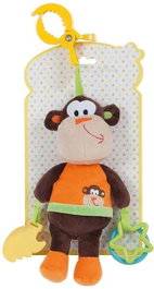 BigBuy Fun Peluche d'Activités Singe avec Pince et Anneau de Dentition