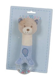 Creaciones Llopis - Pito+sonajero bolitas oso Vichi - Jouet d'éveil Ours avec sifflet et grelot - Bleu - 20 cm