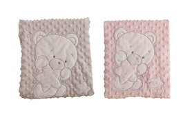 Creaciones Llopis Manta doble Oso - Couverture double 100x75 cm ours brodé rose dans une boîte cadeau