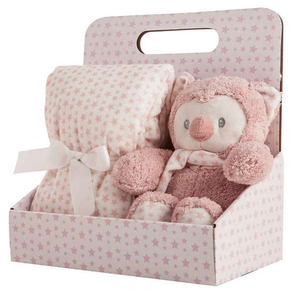 Creaciones Llopis Manta double face 75 x 75 cm + Peluche hibou 25 cm en boîte - Polyester, âge recommandé 3 ans Creaciones Llopis Manta double face 75 x 75 cm + Peluche hibou 25 cm en boîte - Polyester, âge recommandé 3 ans