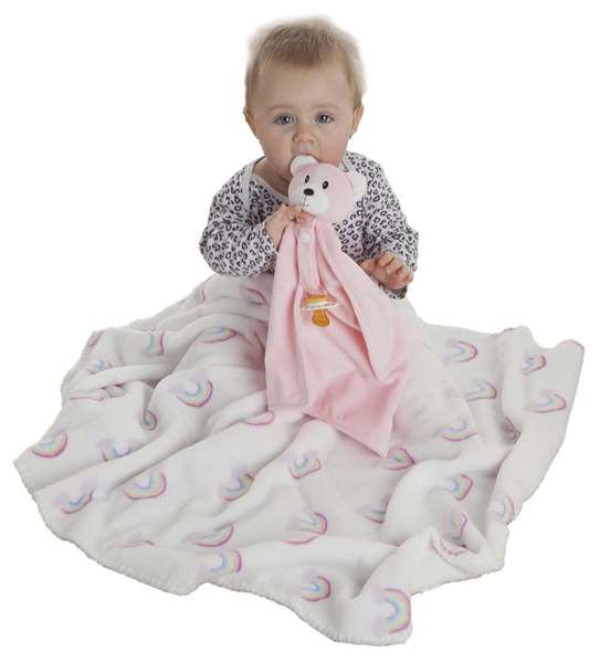 Creaciones Llopis Manta Dou Dou 90x75 cm - Couverture 240 g/m² Coral avec doudou 30 cm Rose/Bleu - Polyester